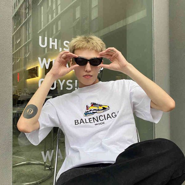 

2022 designer bal t shirt trend 2022 spring and summer new paris colorful daddy shoes embroidered letters fashion loose short sleeve t-shirt, White;black