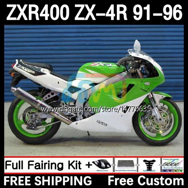 Полный набор для кузова для Kawasaki Ninja ZXR 400 CC ZX-4R ZXR400 91 92 93 94 95 96 Cowling 12DH.16 ZX4R 400CC ZX 4R ZXR-400 1991 1992 1993 1994 1995 1996 ABS Fairing White Green