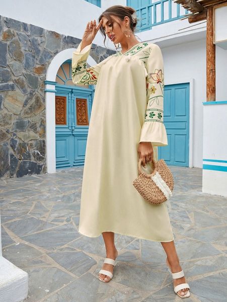 

floral print tassel detail trumpet sleeve dress 69sh#, Black;gray