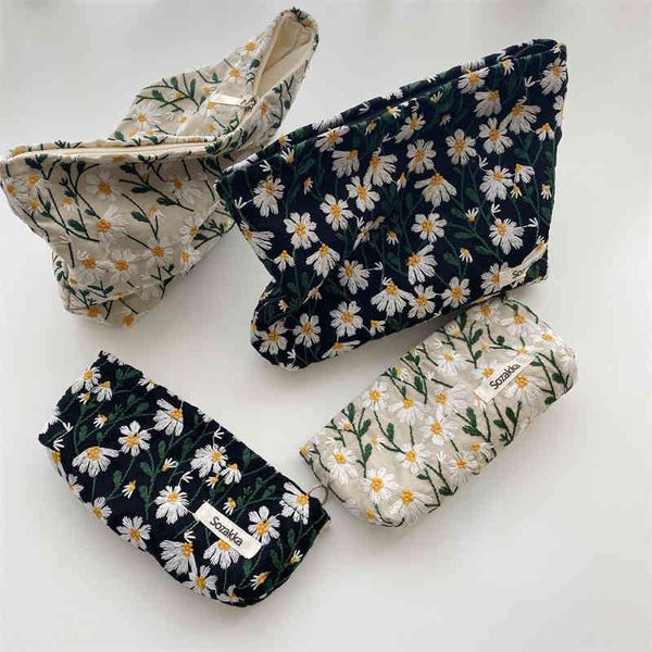 

hbp cosmetic bags cases women embroidery daisy floral cosmetic bag pouch korean travel toiletry bag canvas beauty makeup case organizer penc