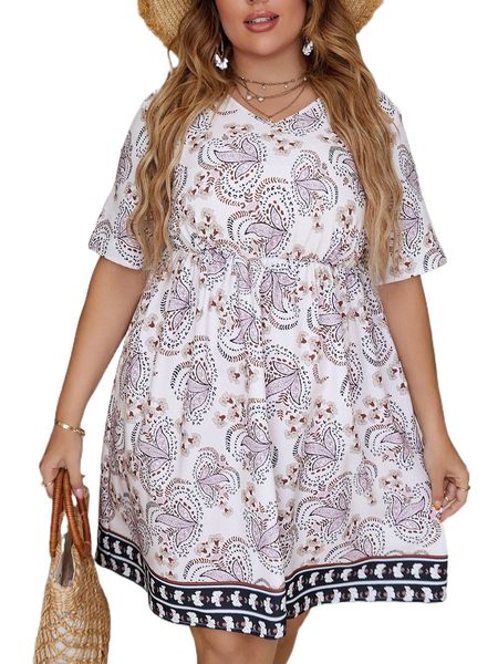 

plus floral print a-line dress j4na#, Black