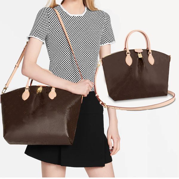 

women tote bag handbag large capacity shopping bag fashion classic letters print padlock zipper genuine leather hardware latch canvas old fl