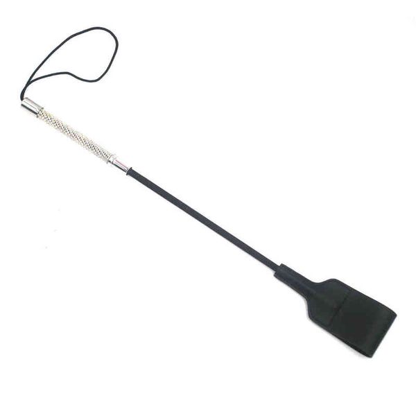 Nxy Sm Bondage 47cm Black Spanking Paddle Leather Riding Crop for Horses Adult Sex Whip Prodotto per coppie Donne 220426