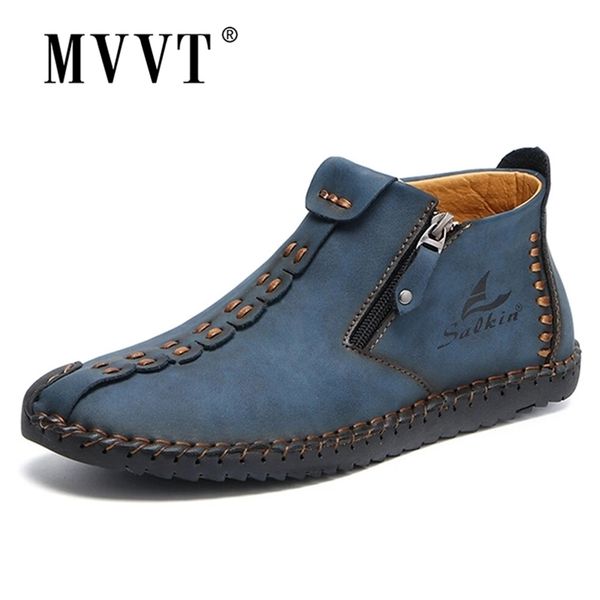 

hand-stitching leather boots men shoes casual slip on patent boots work retro leather ankle botas hombres botas autumn 220616, Black;brown