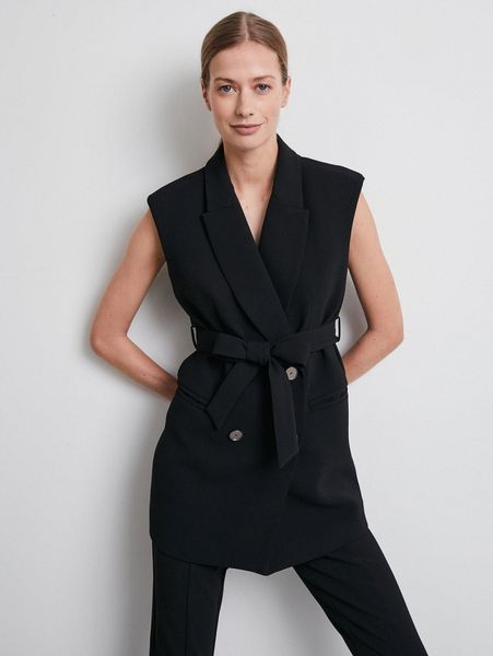 

motf premium shoulder pad belted waistcoat j2kv#, White