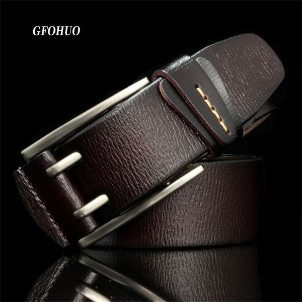 

fashion british style double pin buckle genuine leather belt for men casual jeans waistbands strap 220530, Black;brown