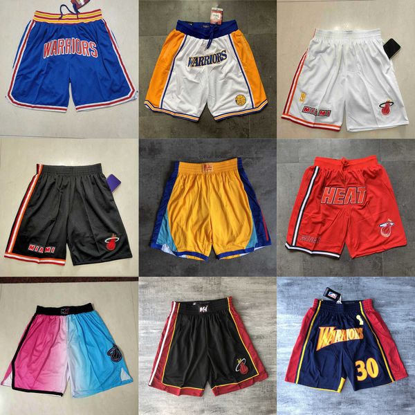 

golden state''warriors''men miami''heat''men throwback basketball shorts pocket, Black