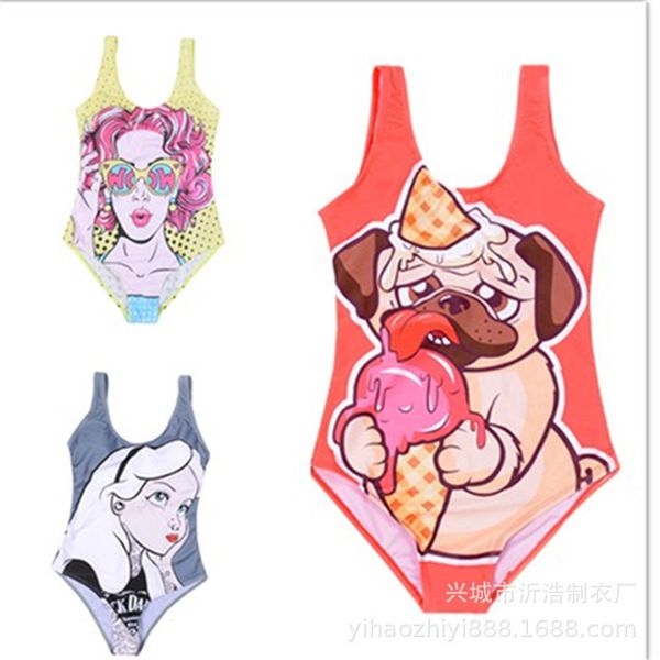 

women's swimwear triangle bikini cartoon printed one-piece swimsuit, White;black