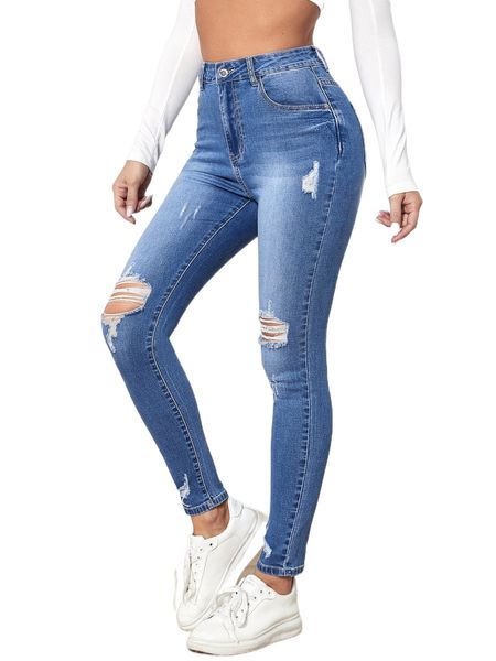 

zipper fly ripped skinny jeans i1fm#, Blue