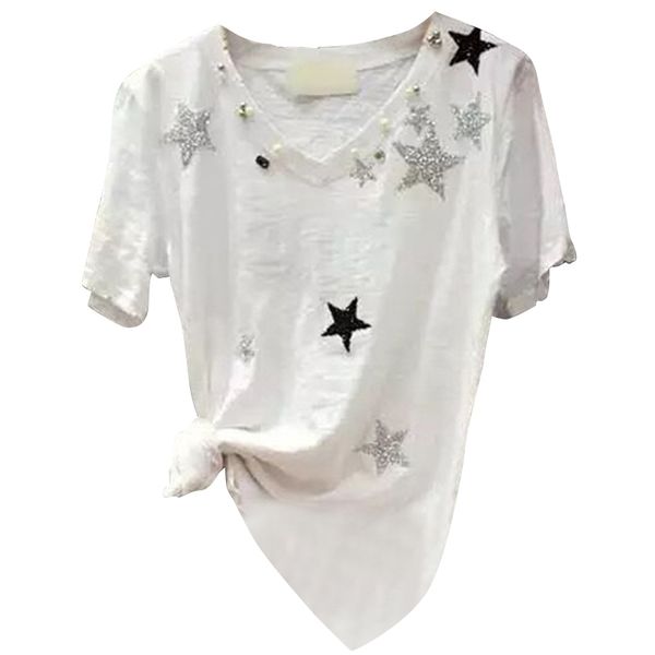 

summer and autumn women shortsleeved tshirt female vneck loose sweis cotton wild shirt shirt y200412, White