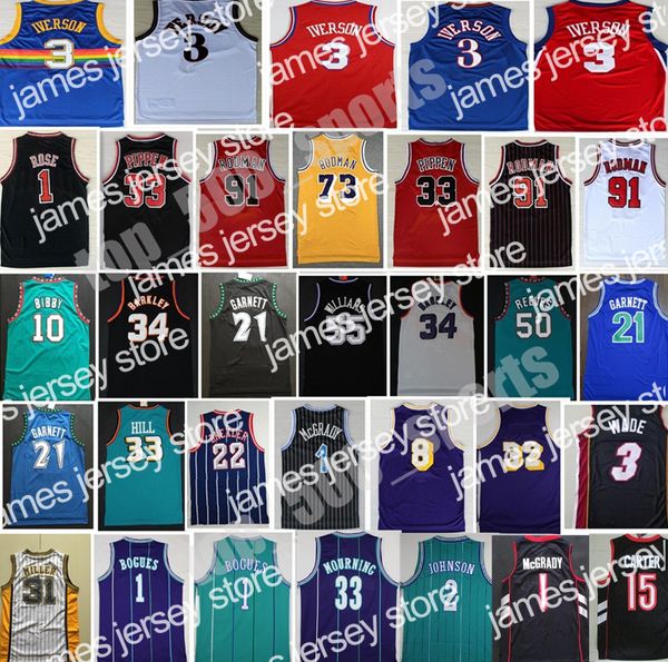 Novo camisa de basquete retrô Allen Iverson Jersey Vince Carter Charles Barkley Kevin Garnett Tracy McGrady Karl Malone Dennis Rodman Derrick