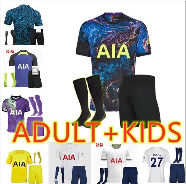 

kit 22 23 tottenham son dele kane spurs soccer jersey bergwijn hojbjerg lo celso 2022 2023 lucas bryan football shirts uniforms men kids kit, Black;yellow