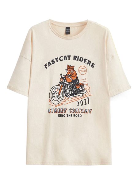 

x motspraydesignstudio letter & cartoon graphic drop shoulder tee e6dy#, White