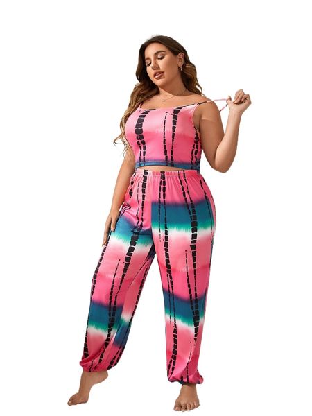 

plus tie dye cami pj set c6de#, Black;white