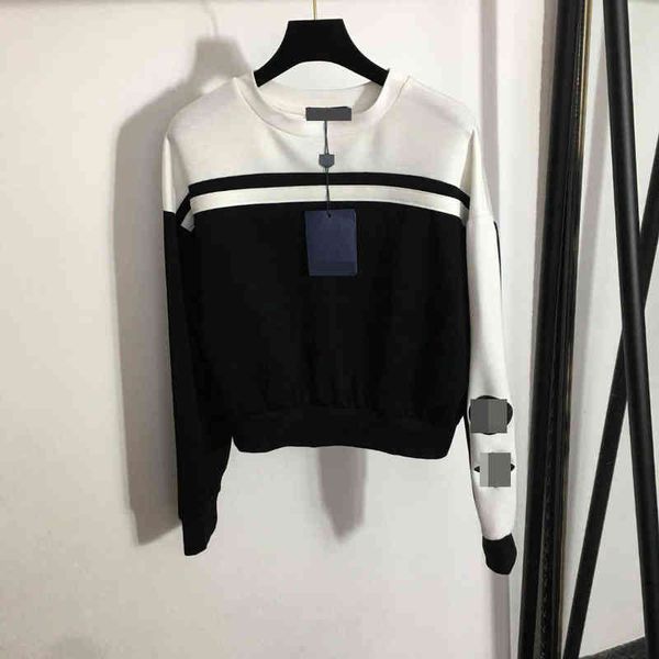 

spring and summer new fashion simple embroidery flower color matching long sleeve pullover, Black