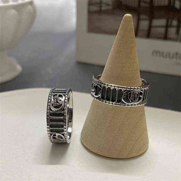 

50% off online ancient stripe letter initial jewelry men's and women's fashion couple ring valentine's day gift, Silver