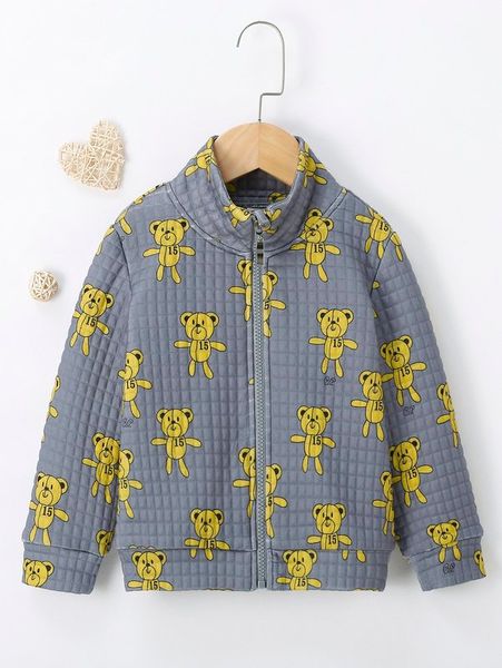 

toddler boys bear print zip up jacket she, Blue;gray