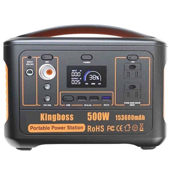 

kingboss 500w portable power station 568wh 153600mah outdoor solar generator backup lithium battery with 110v/500w ac/dc/usb outputs - orang