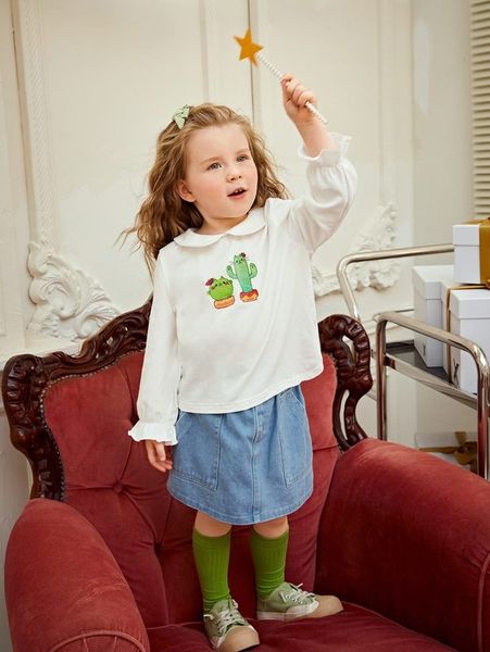 

x emi bee toddler girls cartoon graphic peter pan collar she, Blue