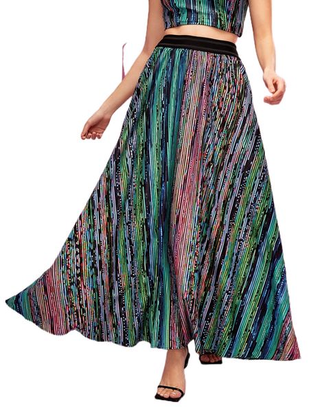 

x claire-lys block striped print flare skirt i4as#, Black