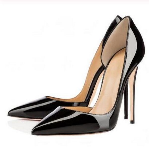 

women shoes black sheepskin nude patent leather poined toe woman shoes 120mm cut-outs fashion red bottom high heels sandals side empty femal