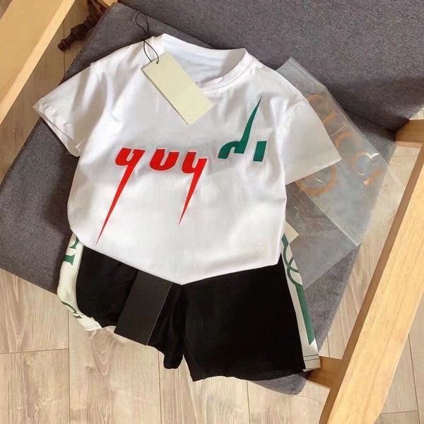 

child designer clothe sets childrens kids short sleeve t-shirt with letters shorts set suit brand boys clothing cotton 90-160 white black 4