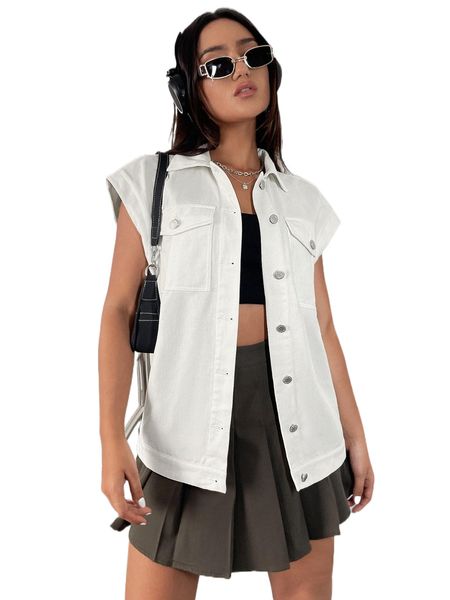 

letter patched detail flap pocket vest coat 42ih#, Black