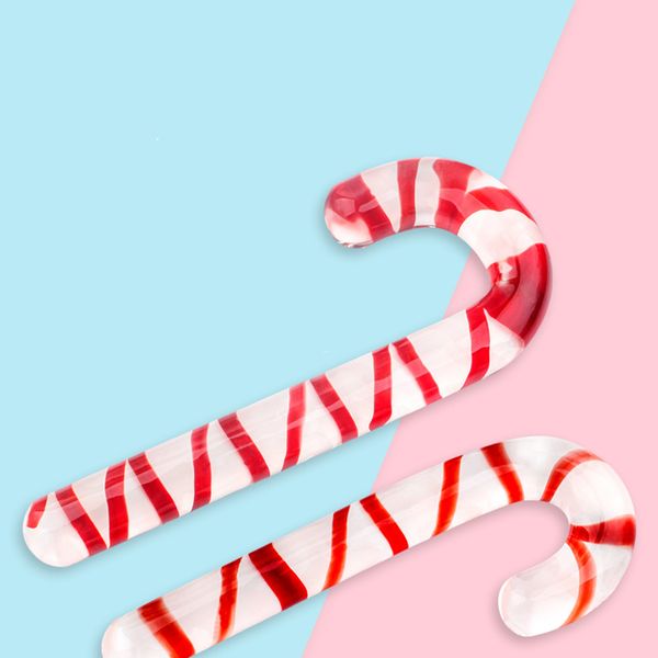 Dildo di vetro di cristallo Red Candy Cane Pleasure Wand Masturbatore Dildo realistico Pene Grande punto G Anale Butt Plug Giocattoli sexy per adulti