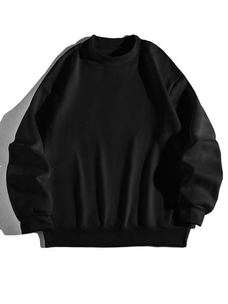 

thermal solid mock neck drop shoulder sweatshirt a4te#, Black