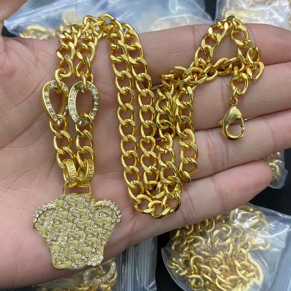 

fashion new designed pendant hollow out greca grecamania women's chain necklace banshee medusa head portrait 18k gold plated ladies nec, Silver