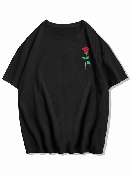 

romwe guys floral print tee n4aj#, White;black
