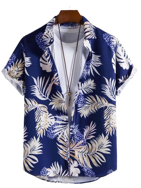

men tropical & pineapple print shirt without tee n4vl#, White;black