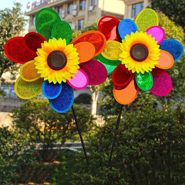 1pcs girassol windmill spinner de vento colorido decoração de jardim home pátio infantil brinquedo 220721