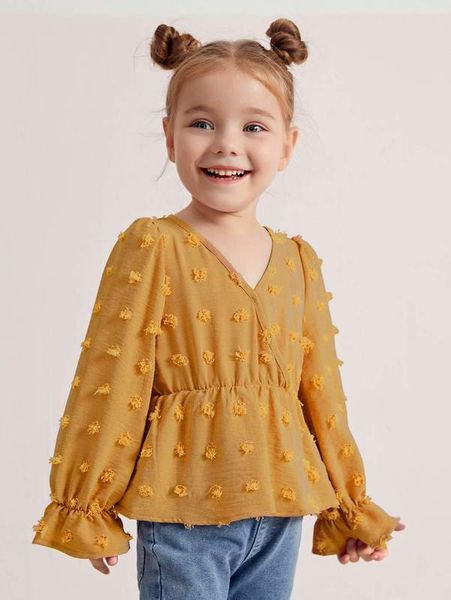 

toddler girls swiss dot flounce sleeve overlap collar blouse she, White;black