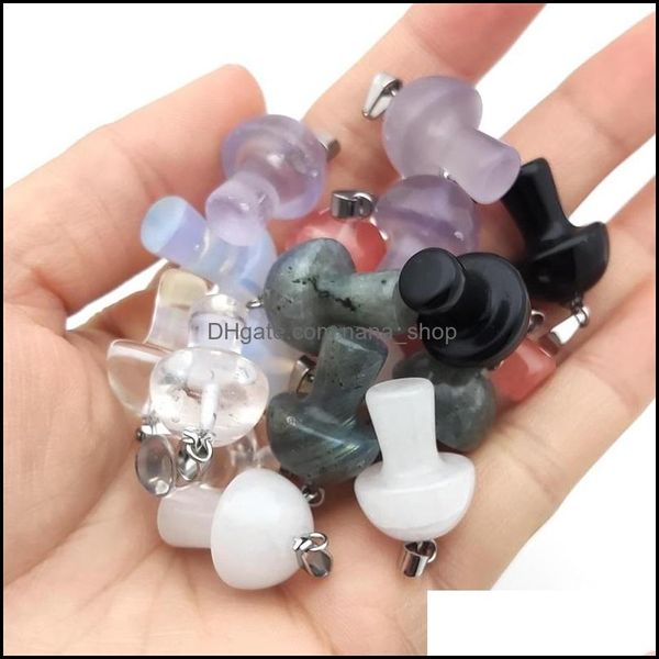

charms glass stone carving mushroom shape pendant reiki healing crystal quartz for women jewelry making wholesale drop nanashop dhbwx, Bronze;silver