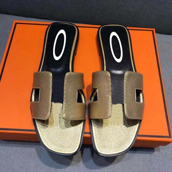 

luxury designer leather ladies sandals summer flat slippers shoes fashion beach women slippers 35-41, Black