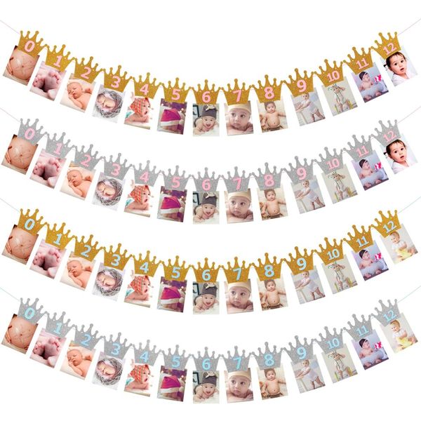 

qifu 1pcs first birthday banner silver pink one year 1st birthday party garland boy girl i am one happy birthday banner paper