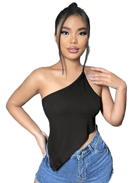 

sxy one shoulder asymmetrical hem c2vu#, White