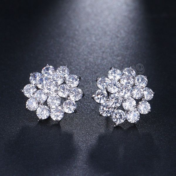 

luxury shiny floral zircon earrings for women minimalist wedding bride bridesmaid jewelry stud earrings prom party accessories, Golden;silver