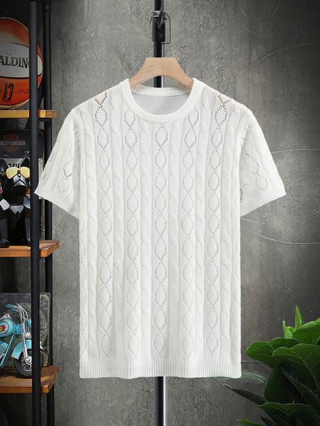 

men cable & pointelle knit r1jg#, White;black