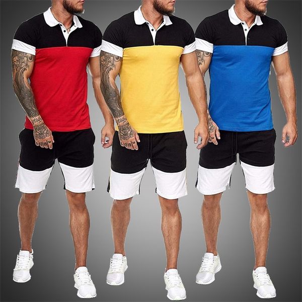 Men Summer Clothing Short Jogging Suit Men Tracksuit Shorts Color Block Male Sets Two Piece Sweatsuits Men Shorts Set 2020 LJ201117