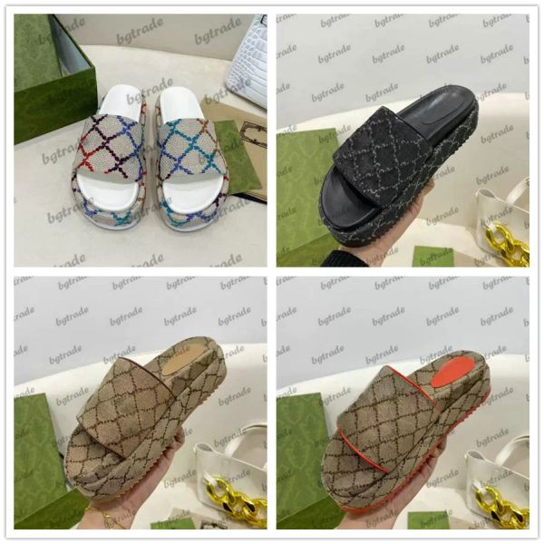 

angelina psychedelic sandals multi 55mm platform slide sandal women denim slippers classic canvas slipon ladies designer luxury b1851203, Black