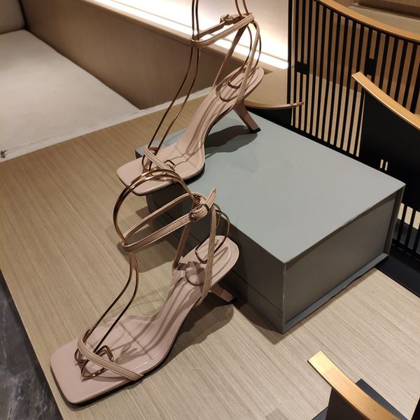 

designer new genuine leather sandal figure 7 high heel versatile leather strappy shoes for ladies, Black