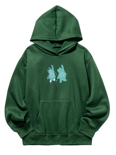 

bear and letter graphic kangaroo pocket thermal hoodie j8sb#, Black