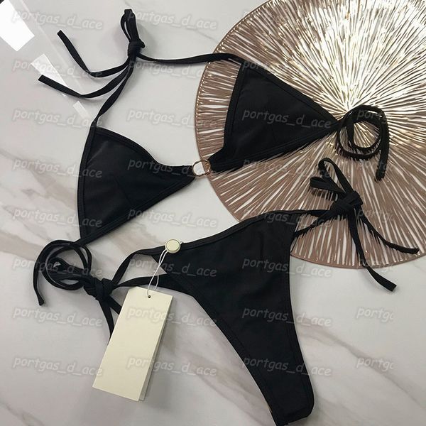 

interlocking letters womens bikinis halter split padded swimwear triangle beach bra briefs ins fashion black swimsuit