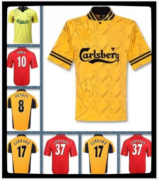 

2000 2002 michael owen gerrard retro soccer jersey 2001 heskey litmanen fowler redknapp carragher vintage classic football shirt, Black;yellow