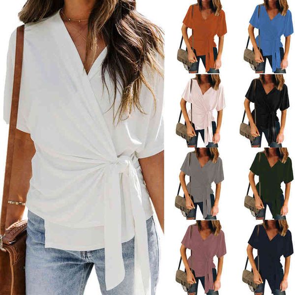 

women's t-shirt 2022 solid color temperament commuting hollow out short sleeve with pullover cotton slim bottomed shirt t9h0, White