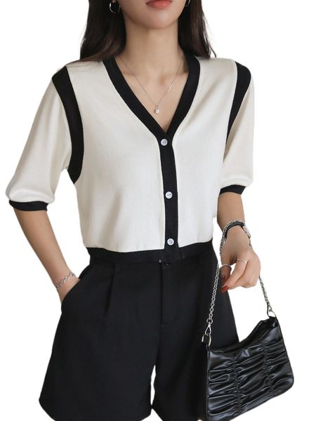 

dazy contrast trim button front tee x0fo#, White