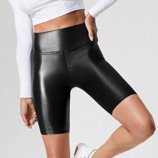 Pantaloncini a vita alta per abbigliamento da yoga Pantaloni da bottino da donna Pantaloni sportivi slim da motociclista a vita nera sexy Leggings in pelleYoga