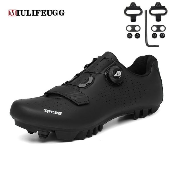 

cycling mtb shoes with clits men route cleat road dirt bike speed flat sneaker racing women bicycle mountain spd biking 220513, Black